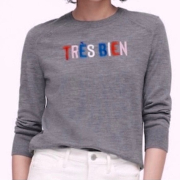 Banana Republic Grey Fine Merino Wool Trè Bien Embroidered Sweater Womens Sz S - Picture 1 of 13